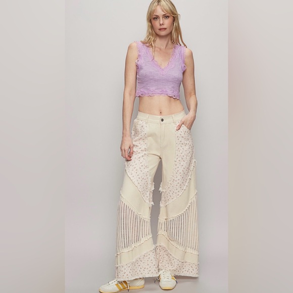 POL Cream Floral Wide Leg Jeans - Picture 3 of 6